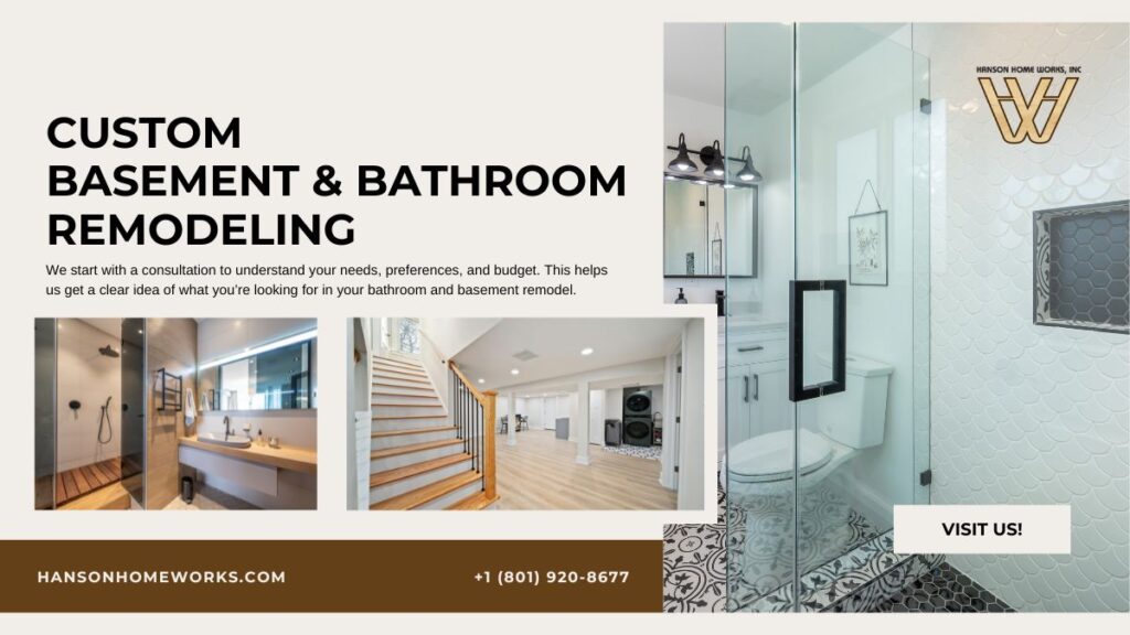 Hanson Home Works Inc. showcases custom basement and bathroom remodeling services, featuring modern bathroom and basement interiors in Weber County